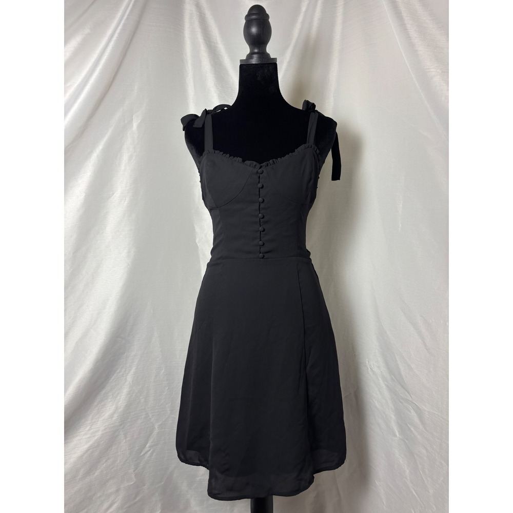 Forever 21 Mini Dress Womens Large Black Tie Strap Smocked Back Grunge